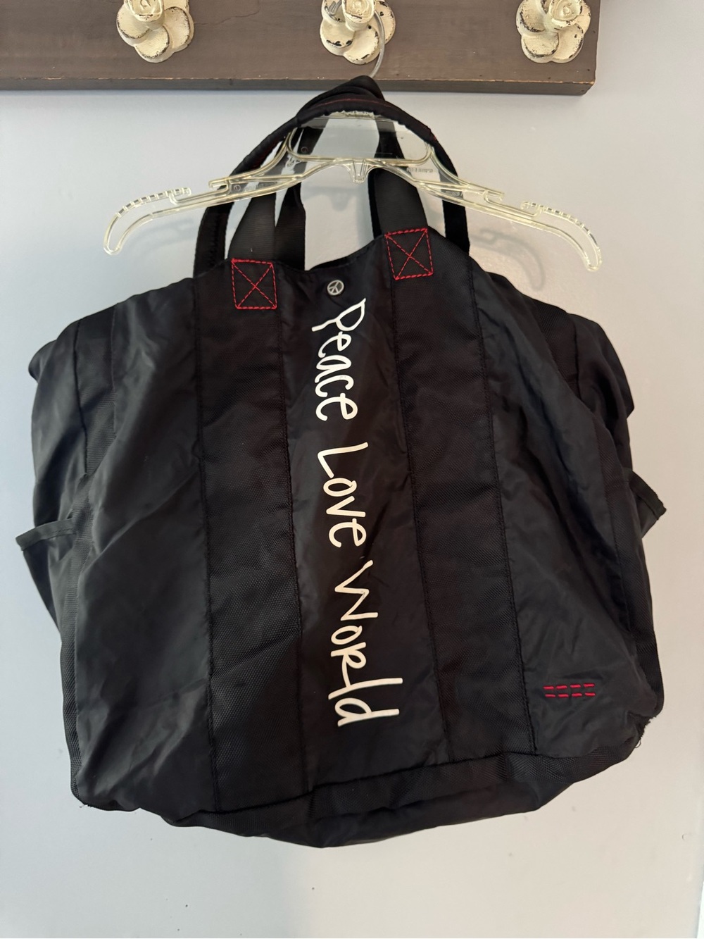 Peace Love World Black Tote Duffle Overnight Bag